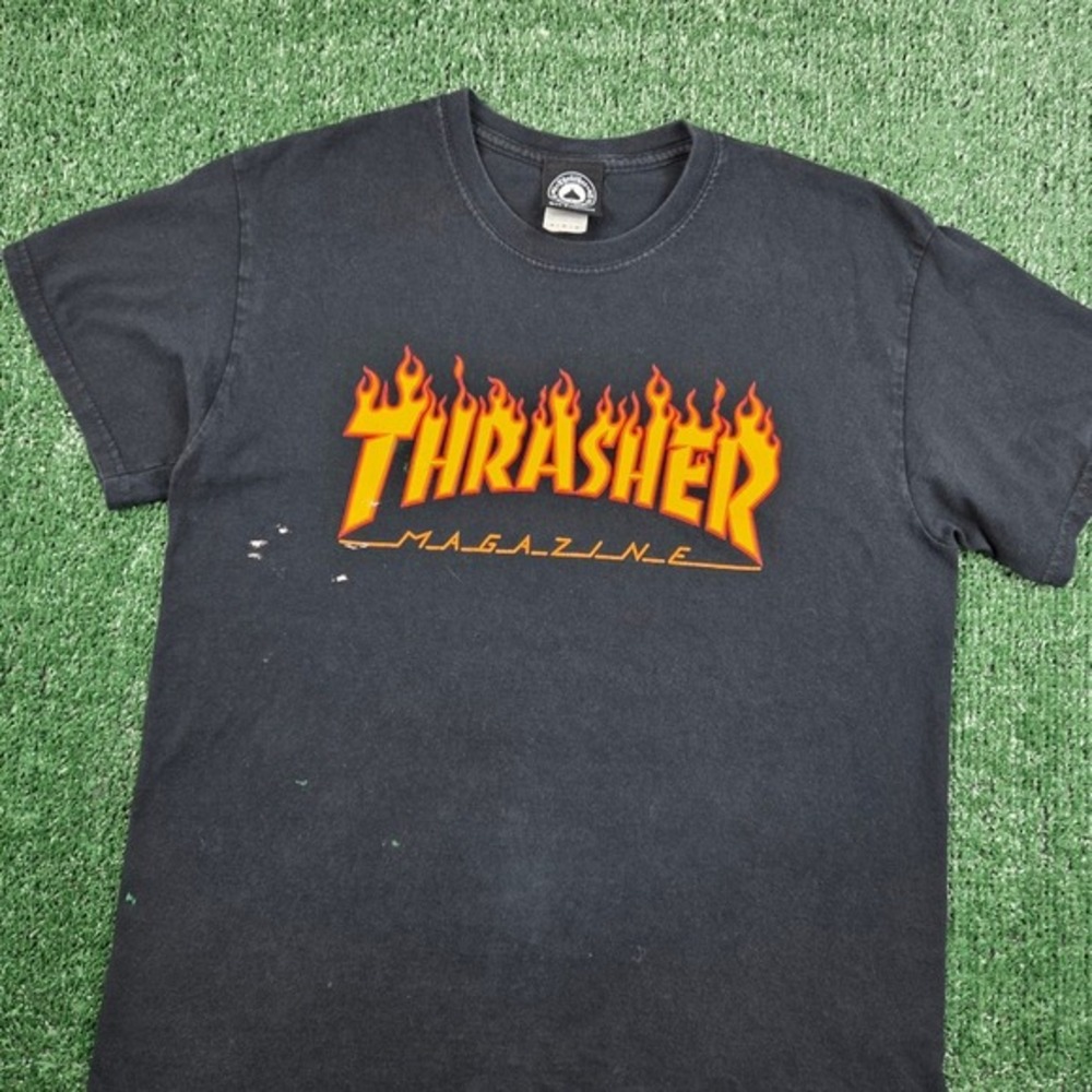Thrasher Magazine Flame Logo T Shirt Mens Medium Black Skate Graphic Tee
